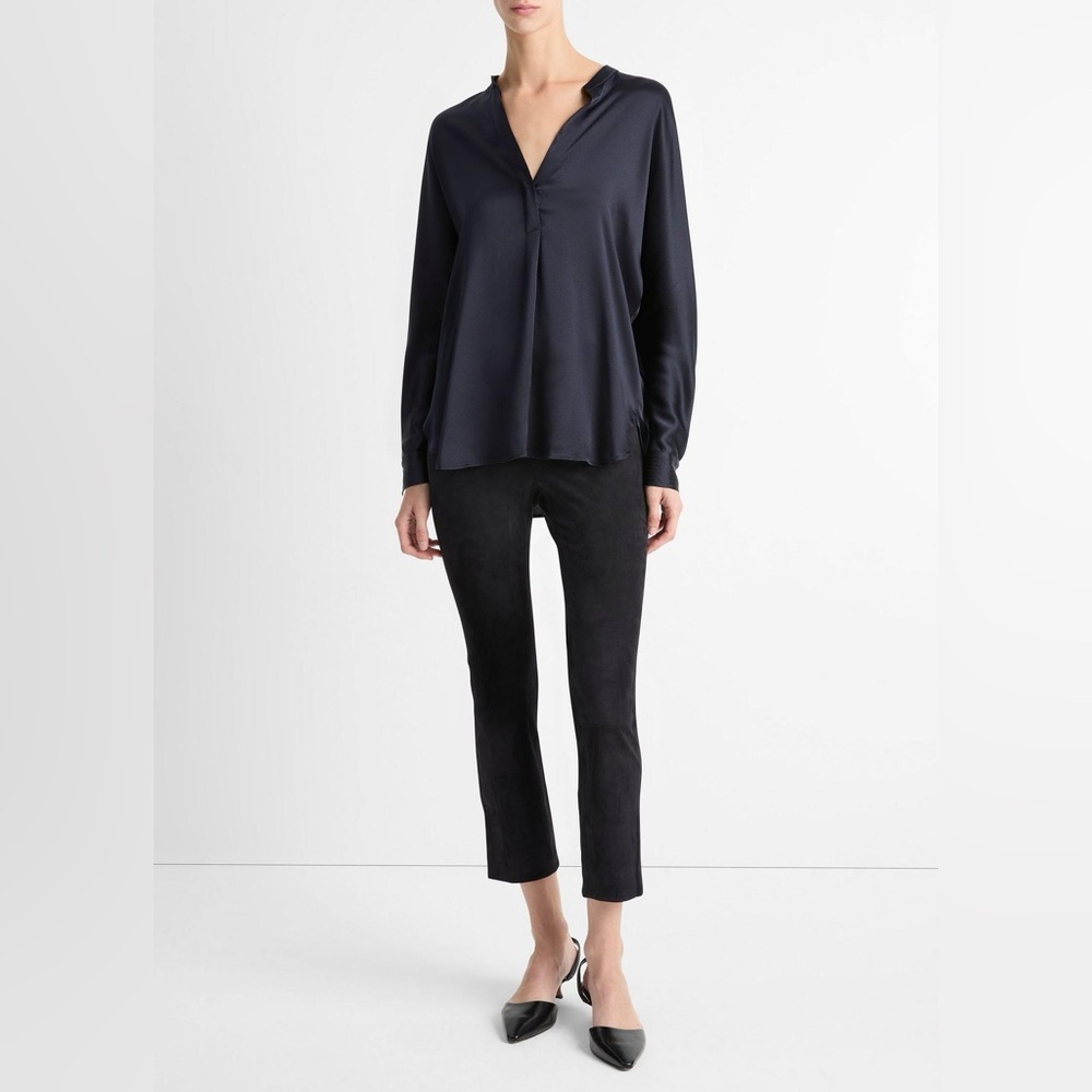Vince Silk Satin Band-Collar Blouse Size 12